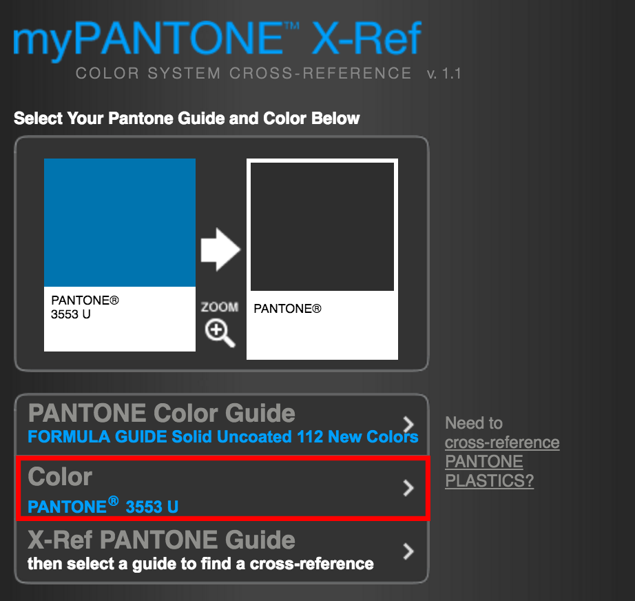 converter pantone c to tpx